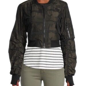 blanc noir Olive Camo Cropped Bomber Jacket